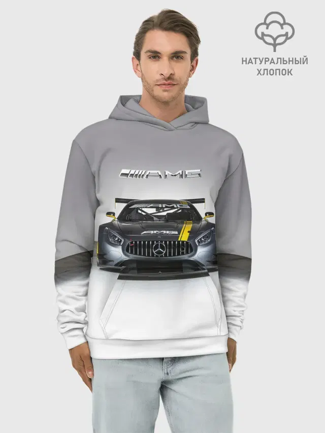 Худи мужской базовый хлопок с принтом «Merсedes — AMG Motorsport»