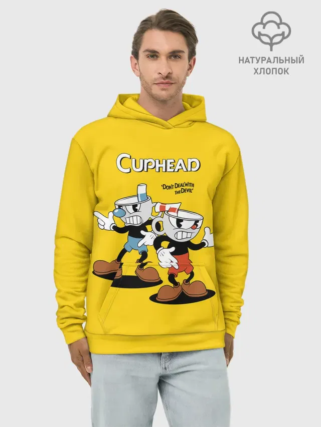 Худи мужской базовый хлопок с принтом «Cuphead»
