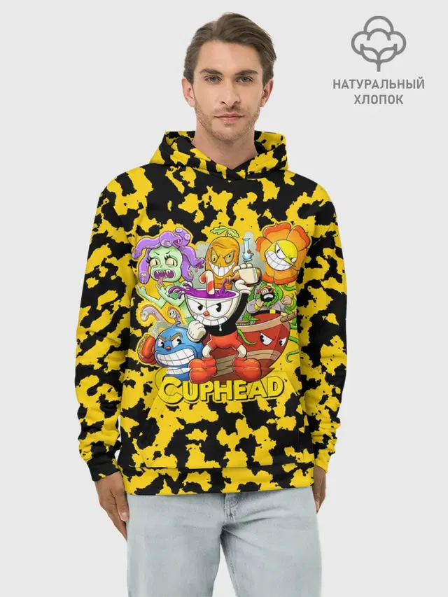 Худи мужской базовый хлопок с принтом «Cuphead»