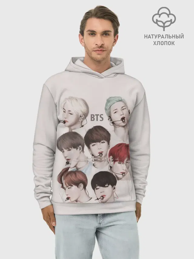 Худи мужской базовый хлопок с принтом «BTS»