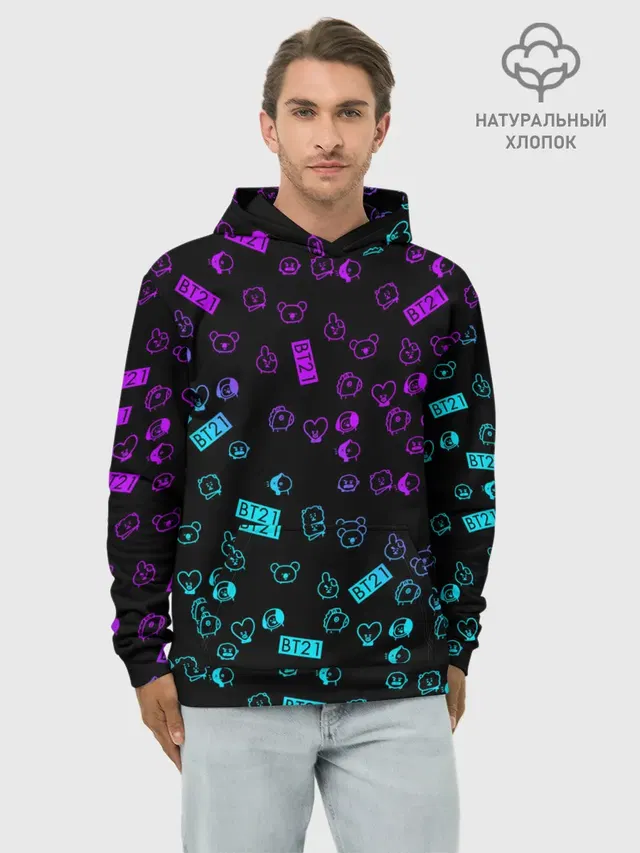 Худи мужской базовый хлопок с принтом «BTS — BTS BT21»