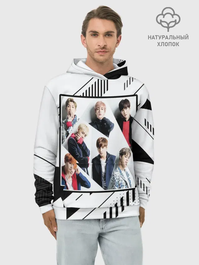 Худи мужской базовый хлопок с принтом «BTS»