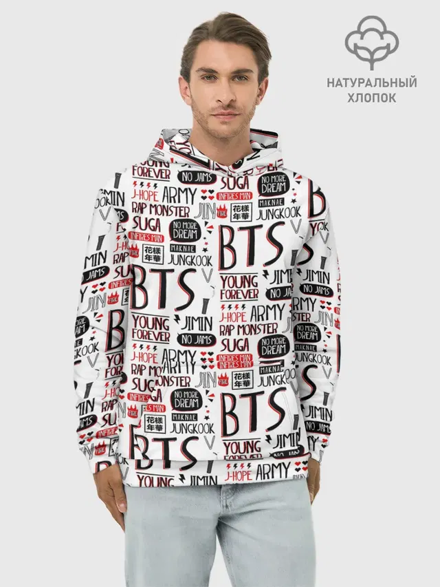 Худи мужской базовый хлопок с принтом «BTS — BTS Collage»