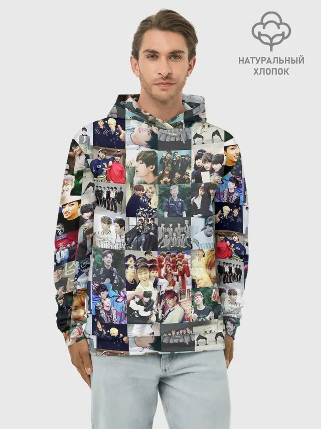 Худи мужской базовый хлопок с принтом «BTS — BTS Collage»