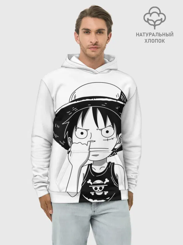Худи мужской базовый хлопок с принтом «Ван Пис — палец в носу One Piece»