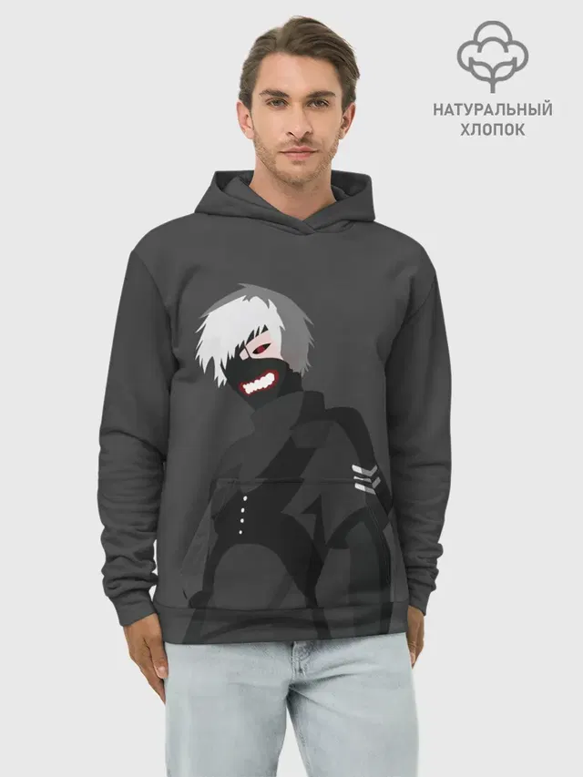 Худи мужской базовый хлопок с принтом «Токийский Гуль — Kaneki Ken высокомерный»
