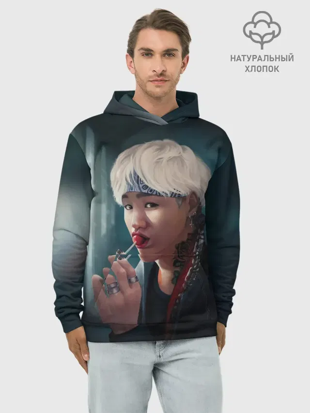 Худи мужской базовый хлопок с принтом «BTS — Suga»