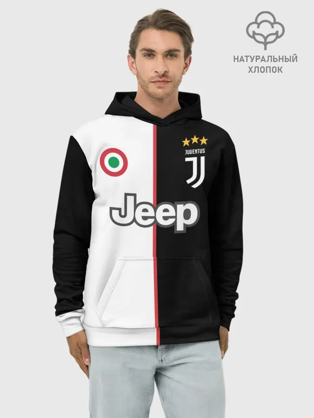 Худи мужской базовый хлопок с принтом «Ювентус — Ronaldo Juventus Home 19/20»