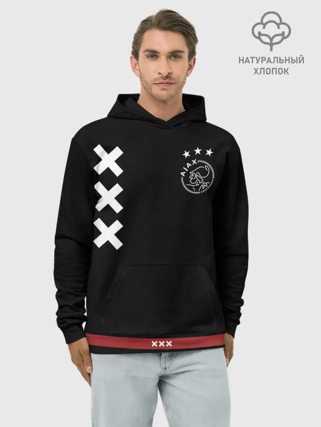 Худи мужской базовый хлопок с принтом «Разные футбольные принты — Ajax Amsterdam»