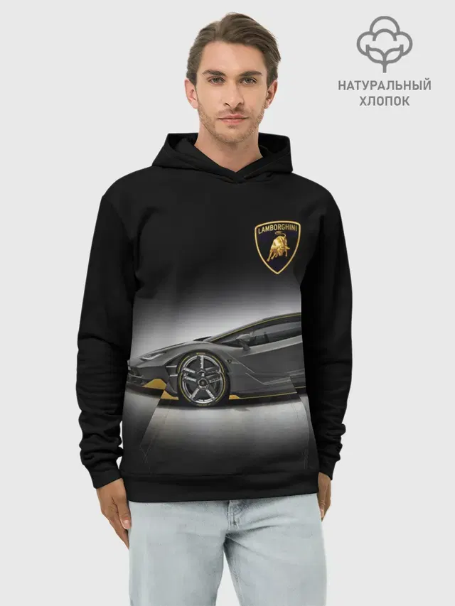 Худи мужской базовый хлопок с принтом «Lamborghini — Lambo»