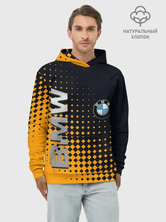 Худи мужской базовый хлопок с принтом «BMW»