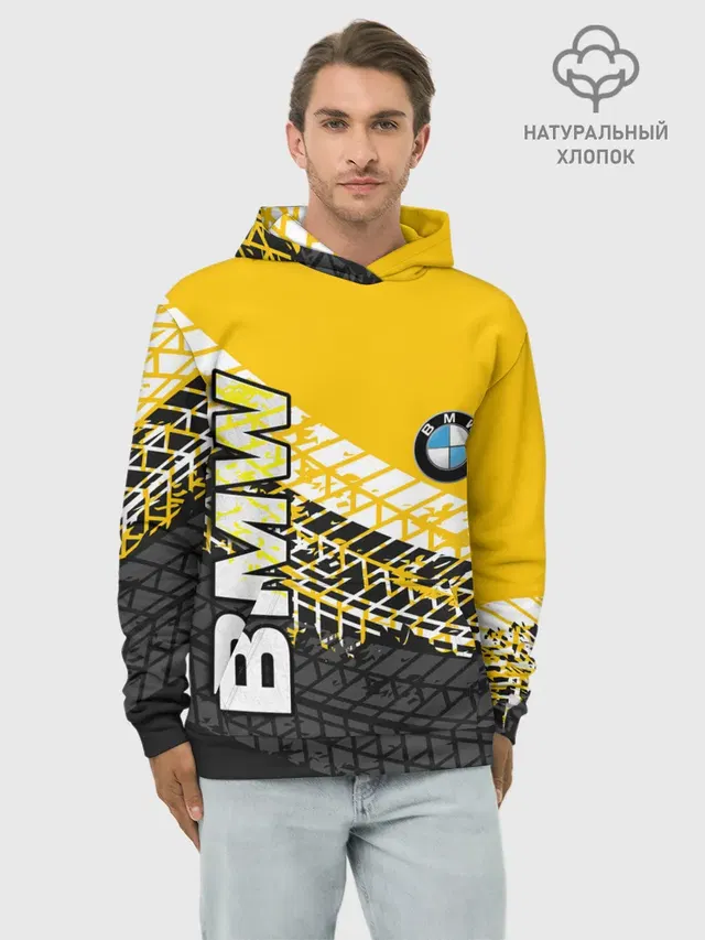 Худи мужской базовый хлопок с принтом «BMW»