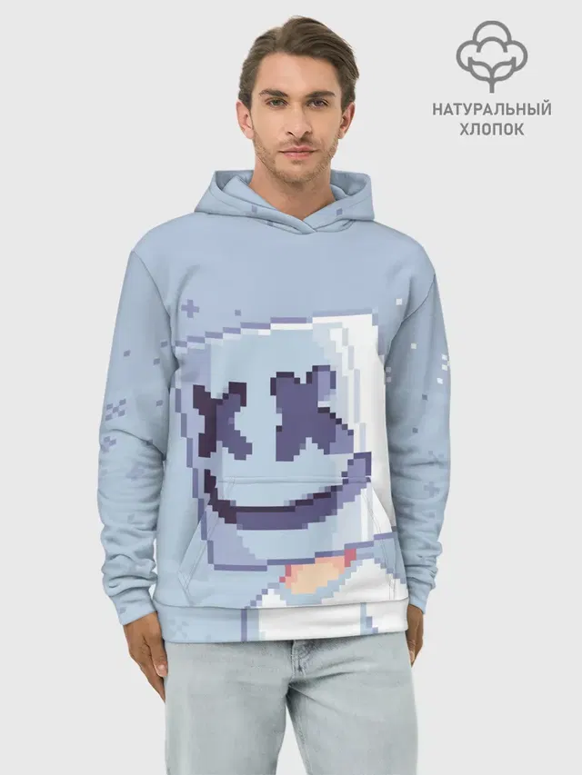Худи мужской базовый хлопок с принтом «Пиксели — Marshmello Pixel»