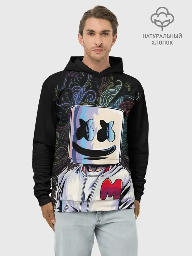 Худи мужской базовый хлопок с принтом «Marshmello — M»