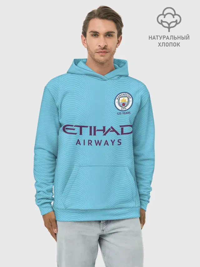 Худи мужской базовый хлопок с принтом «Манчестер Сити — De Bruyne home 19-20»