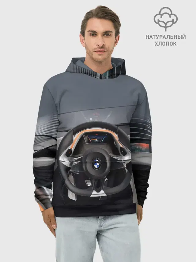 Худи мужской базовый хлопок с принтом «BMW»
