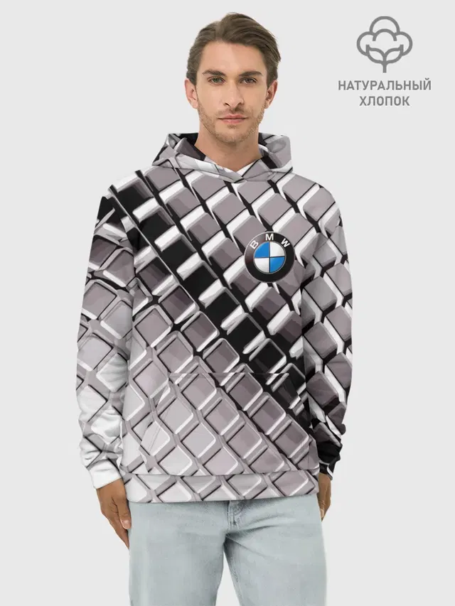 Худи мужской базовый хлопок с принтом «BMW»