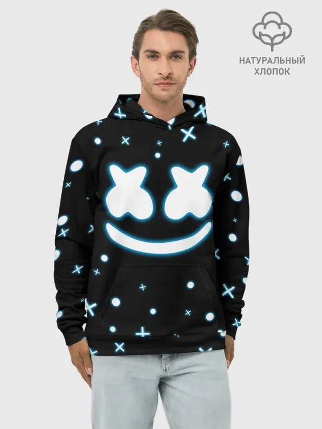 Худи мужской базовый хлопок с принтом «Marshmello — MARSHMELLO NEON»