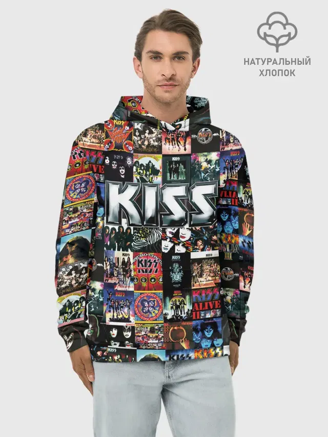 Худи мужской базовый хлопок с принтом «Kiss»