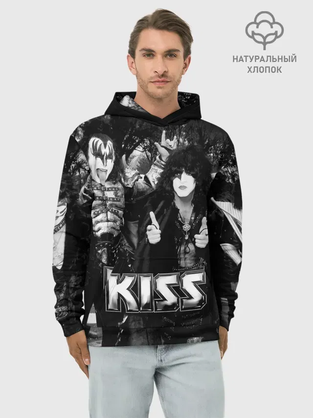 Худи мужской базовый хлопок с принтом «Kiss»