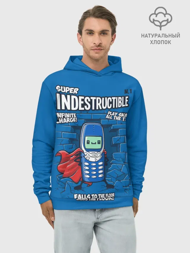 Худи мужской базовый хлопок с принтом «3310: Супер Нерушимый»