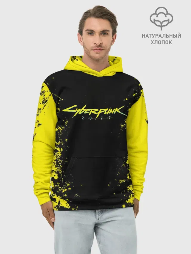 Худи мужской базовый хлопок с принтом «Cyberpunk 2077»