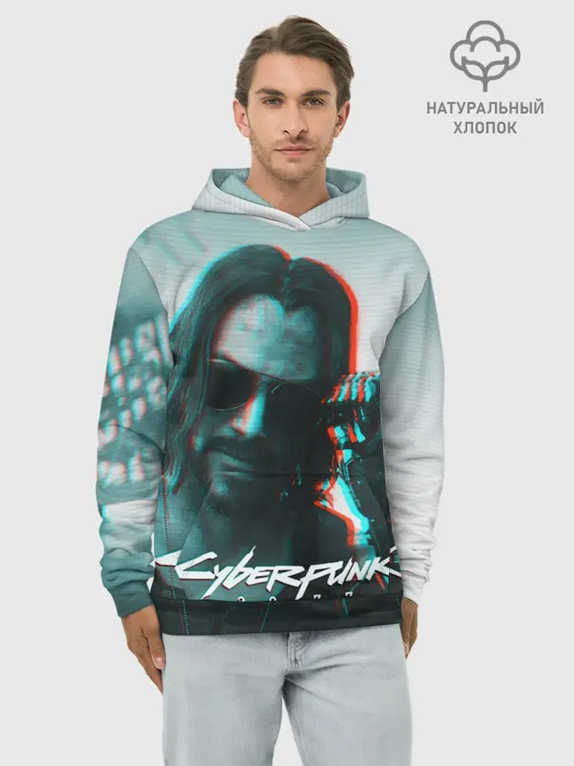 Худи мужской базовый хлопок с принтом «Cyberpunk 2077»