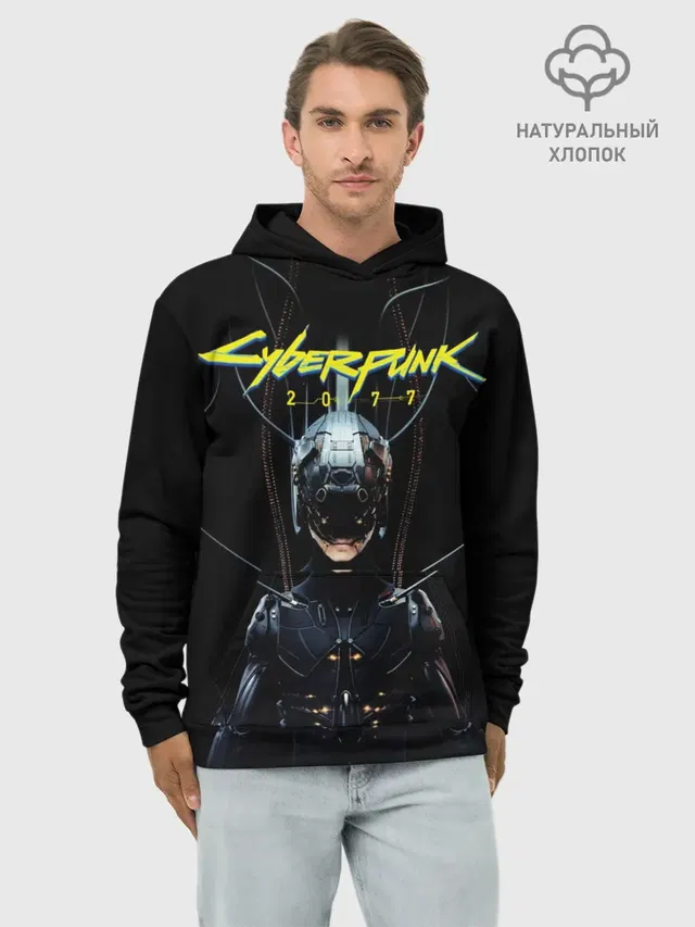 Худи мужской базовый хлопок с принтом «Cyberpunk 2077»