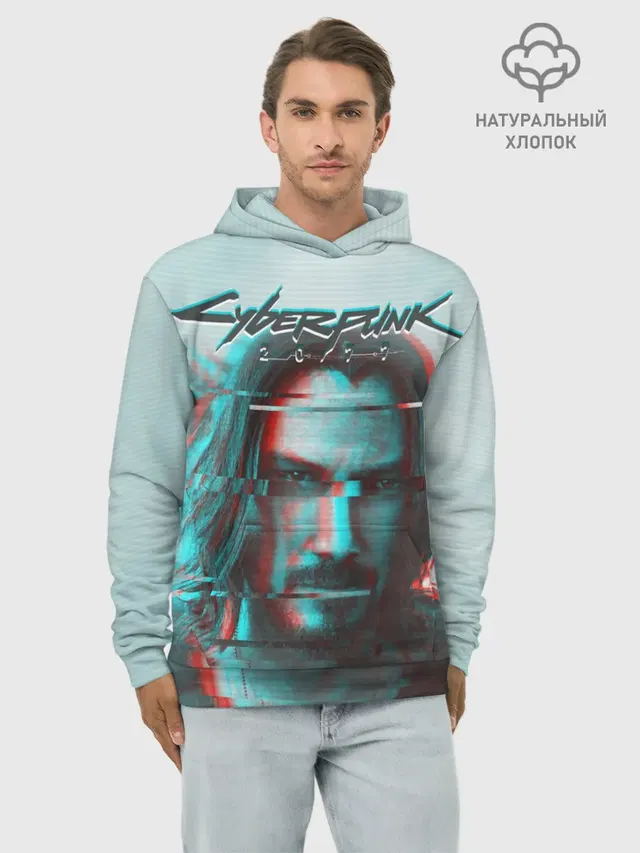 Худи мужской базовый хлопок с принтом «Cyberpunk 2077»