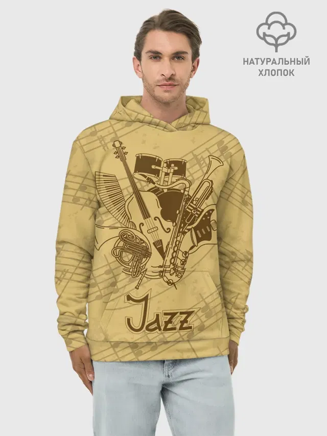 Худи мужской базовый хлопок с принтом «Jazz»