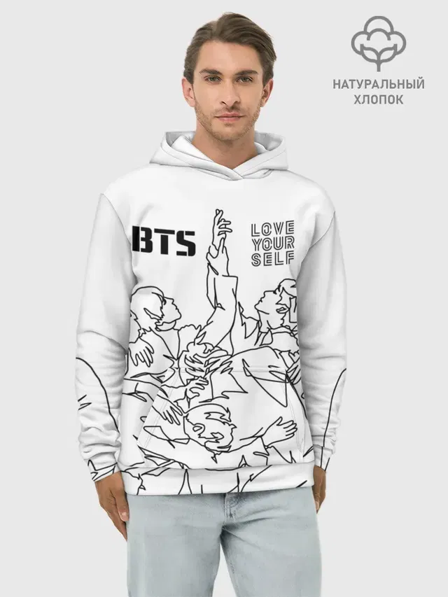 Худи мужской базовый хлопок с принтом «BTS»