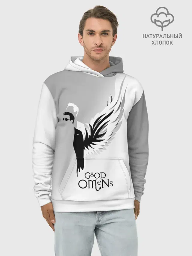 Худи мужской базовый хлопок с принтом «Благие знамения — Good Omens»
