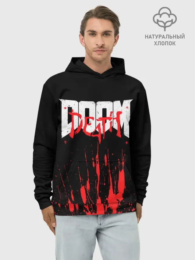 Худи мужской базовый хлопок с принтом «Дум — DOOM Bloody»