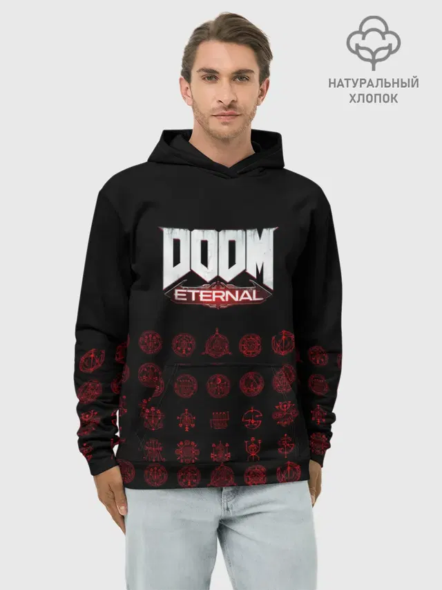 Худи мужской базовый хлопок с принтом «Дум — DOOM Eternal»