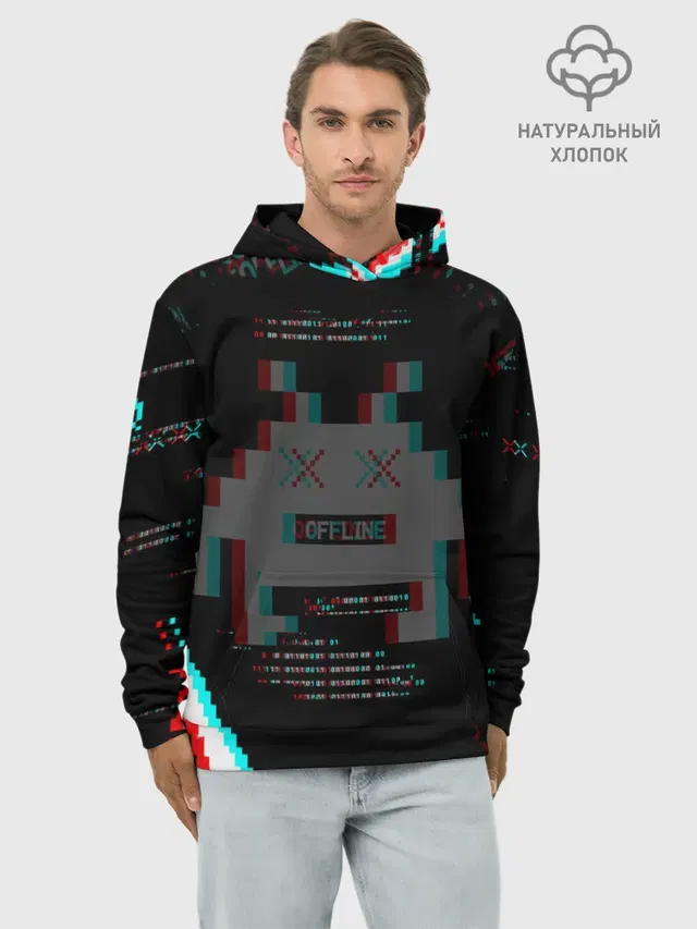 Худи мужской базовый хлопок с принтом «Binary code — WATCH DOGS DED SEC»