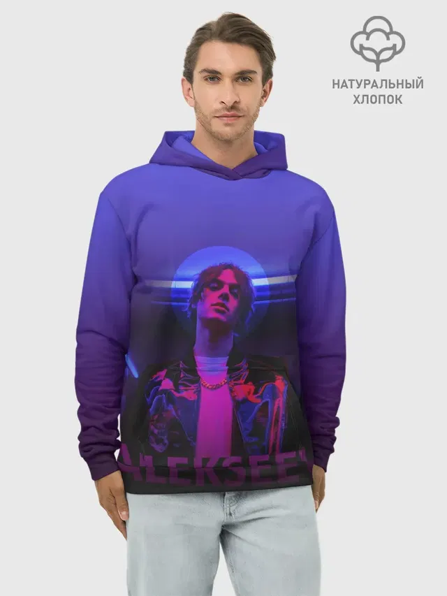 Худи мужской базовый хлопок с принтом «Поп музыка и R&B — ALEKSEEV»