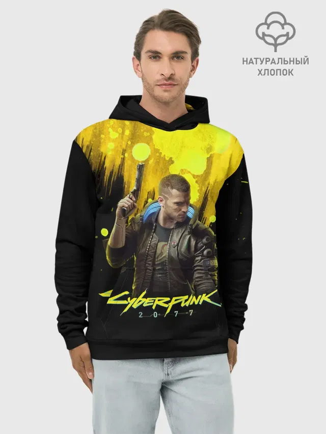 Худи мужской базовый хлопок с принтом «Cyberpunk 2077»