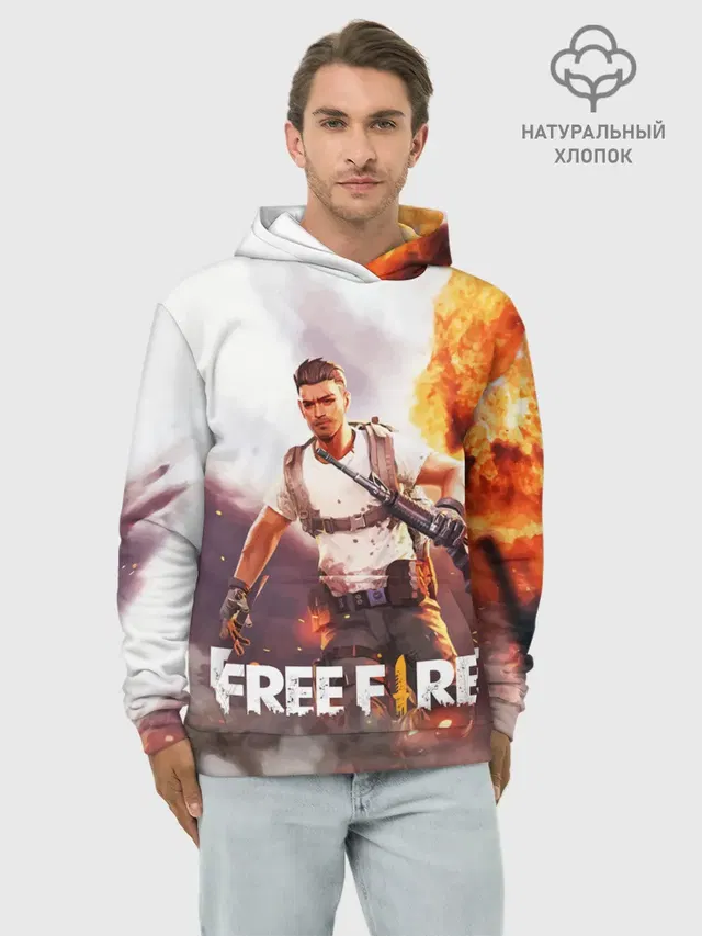 Худи мужской базовый хлопок с принтом «explosion — FREE FIRE»