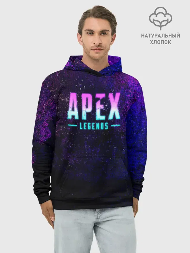Худи мужской базовый хлопок с принтом «Apex Legends. Neon logo»