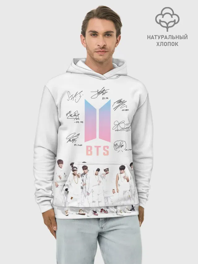 Худи мужской базовый хлопок с принтом «BTS»