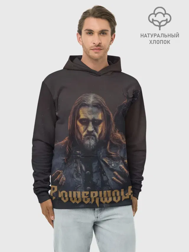 Худи мужской базовый хлопок с принтом «Разный рок — Powerwolf»