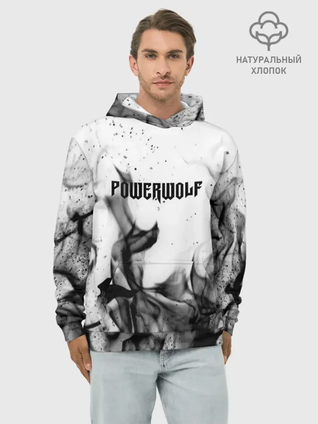 Худи мужской базовый хлопок с принтом «Разный рок — POWERWOLF»