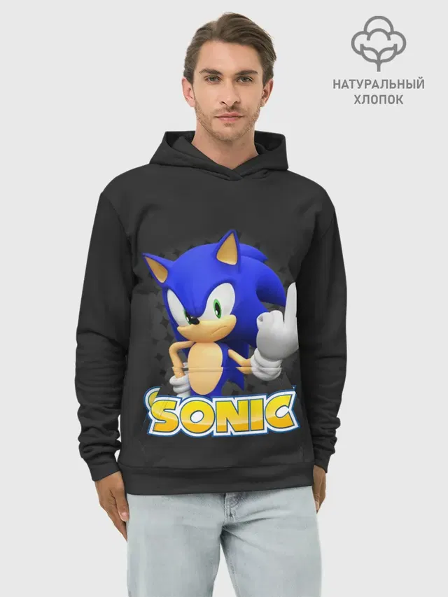 Худи мужской базовый хлопок с принтом «Sonic the Hedgehog»