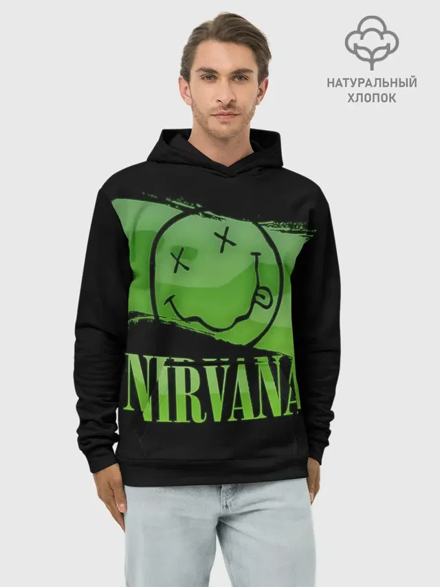 Худи мужской базовый хлопок с принтом «Nirvana smiley»