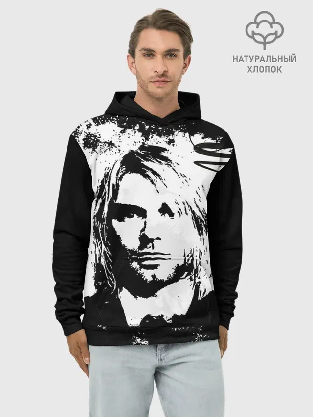 Худи мужской базовый хлопок с принтом «Kurt Cobain»