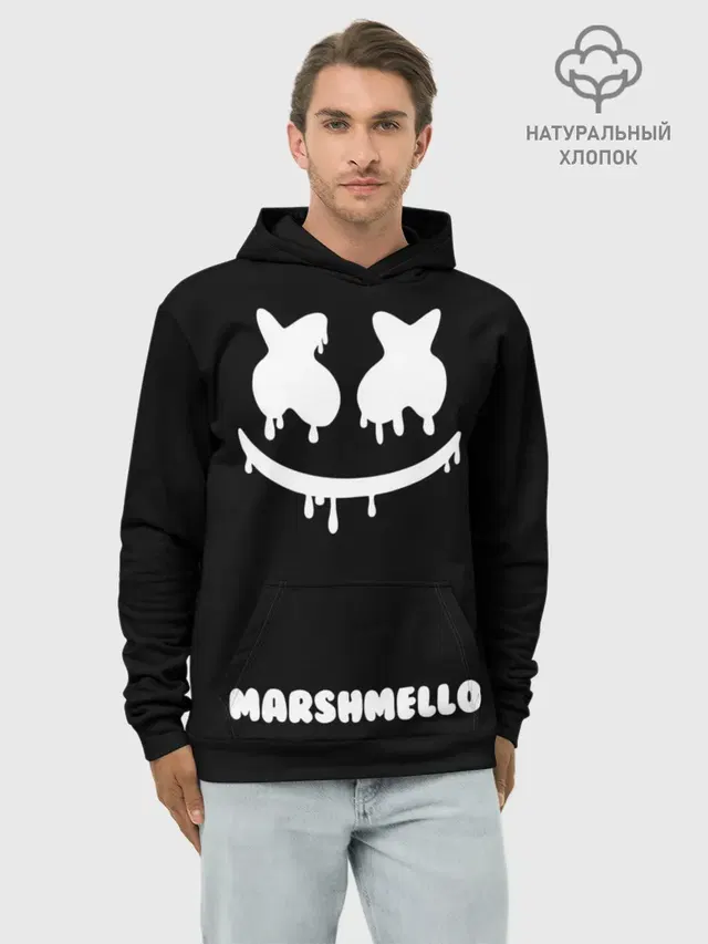 Худи мужской базовый хлопок с принтом «Marshmello — РЮКЗАК MARSHMELLO»