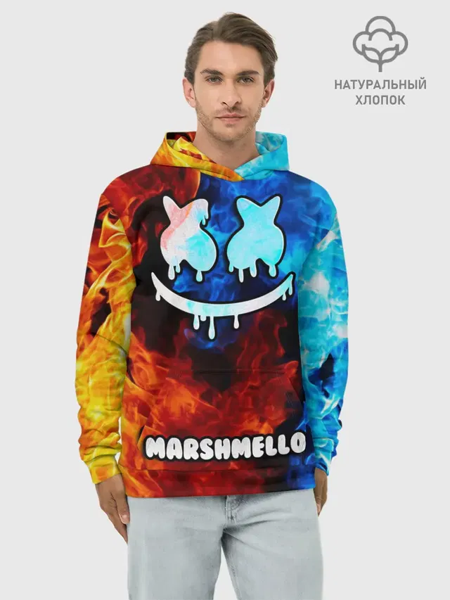 Худи мужской базовый хлопок с принтом «Marshmello — РЮКЗАК MARSHMELLO»