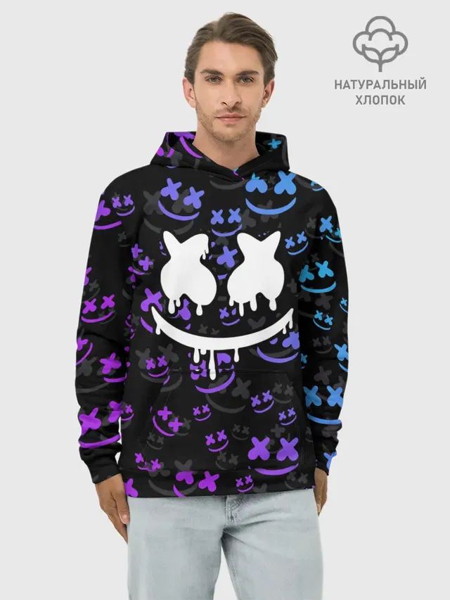 Худи мужской базовый хлопок с принтом «Marshmello»