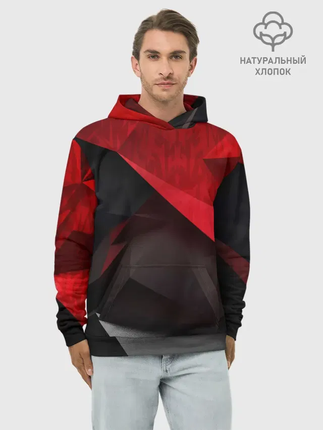 Худи мужской базовый хлопок с принтом «Red & — Red & Black»