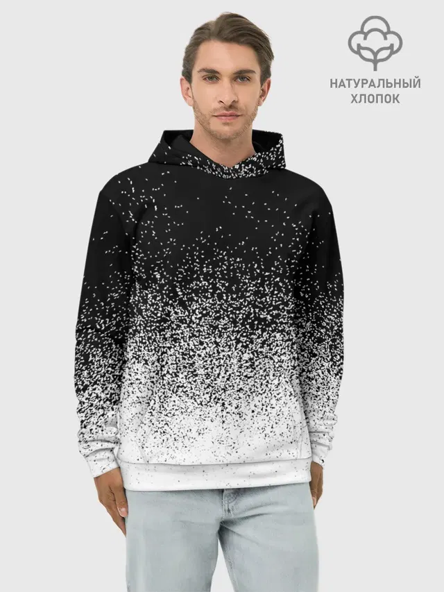 Худи мужской базовый хлопок с принтом «Текстуры — BLACK AND WHITE ABSTRACTION»